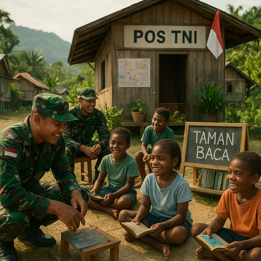Pos TNI di Perbatasan Papua Kini Jadi Taman Baca Anak-Anak