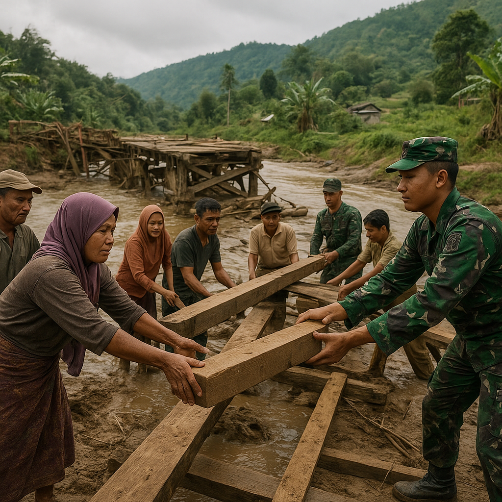 Gotong Royong Pulihkan Desa: TNI dan Warga Bahu-Membahu Bangun Jembatan Putus di Gayo Lues