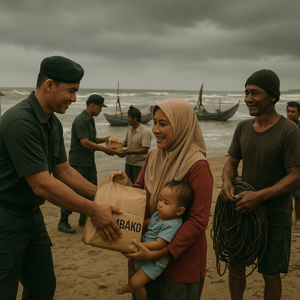 TNI Bagikan 1.000 Paket Sembako di Pesisir Selatan Jawa Tengah