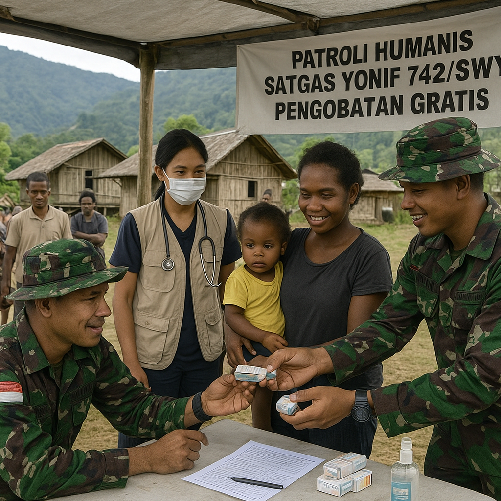 Patroli Humanis Satgas Yonif 742/SWY di Lanny Jaya, Warga Dapat Pengobatan Gratis