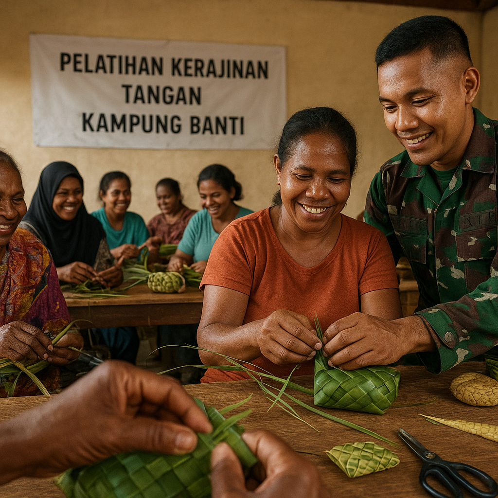 Senyum Mama-Mama Papua Saat Prajurit Ajari Buat Kerajinan Tangan