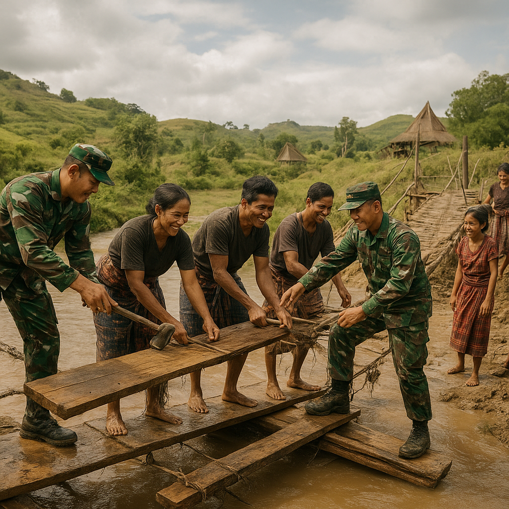 TNI AD Bantu Perbaiki Jembatan Putus, Hubungan Antar Dusun di Sumba Kembali Terjalin
