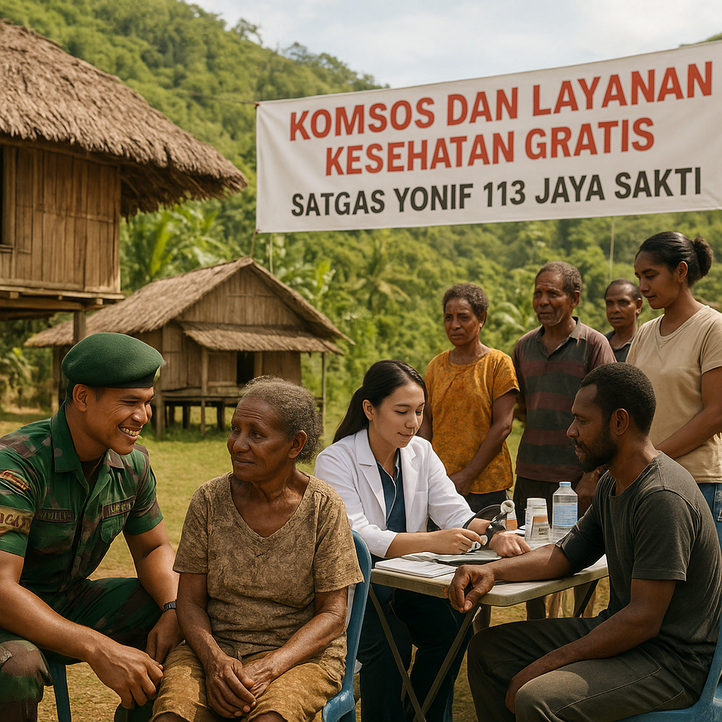 Komsos dan Layanan Kesehatan Gratis, Satgas Yonif 113 Jaya Sakti Hadirkan Solusi bagi Warga Kendetapa