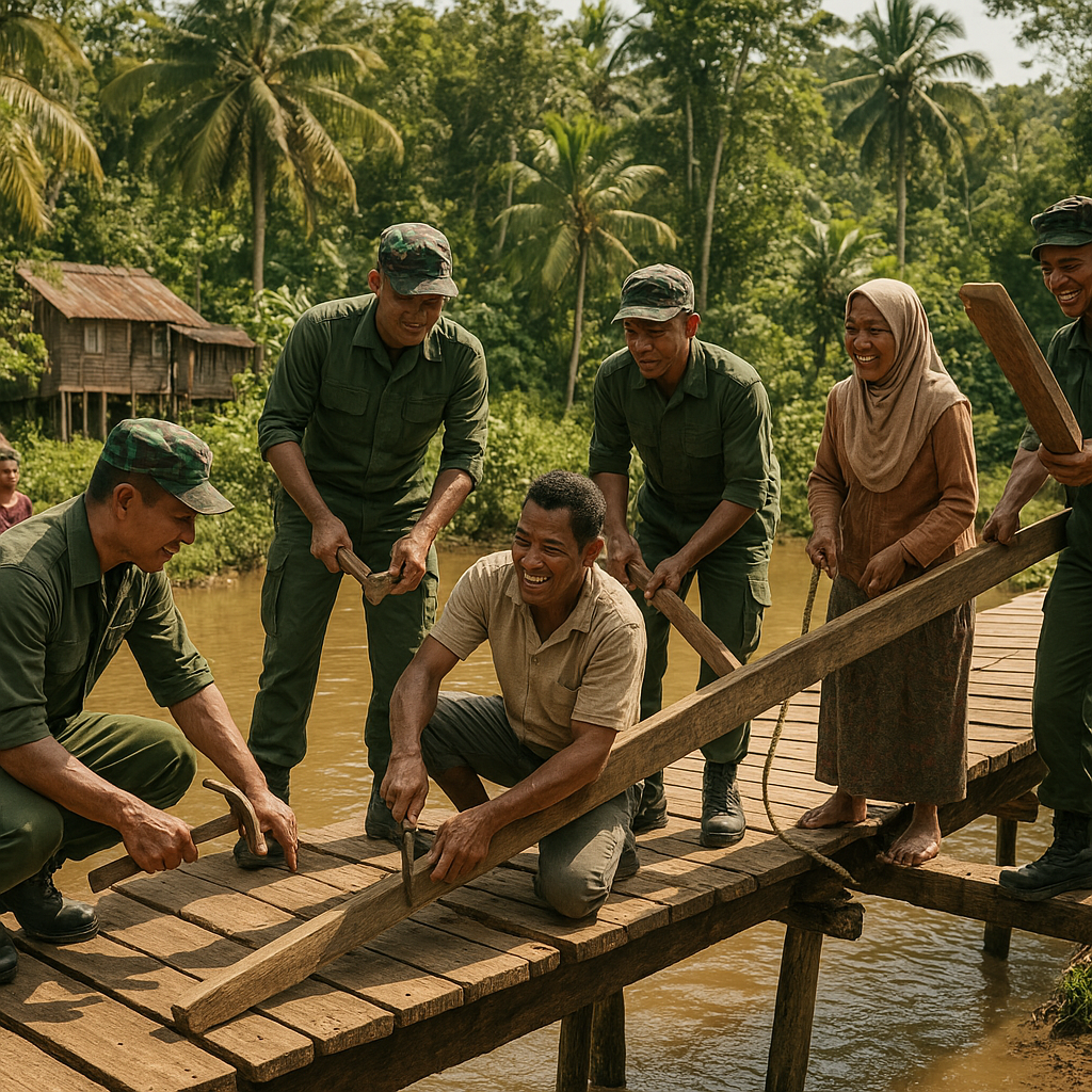 TNI Bantu Perbaiki Jembatan Penghubung Antar Kampung di Pelosok Halmahera