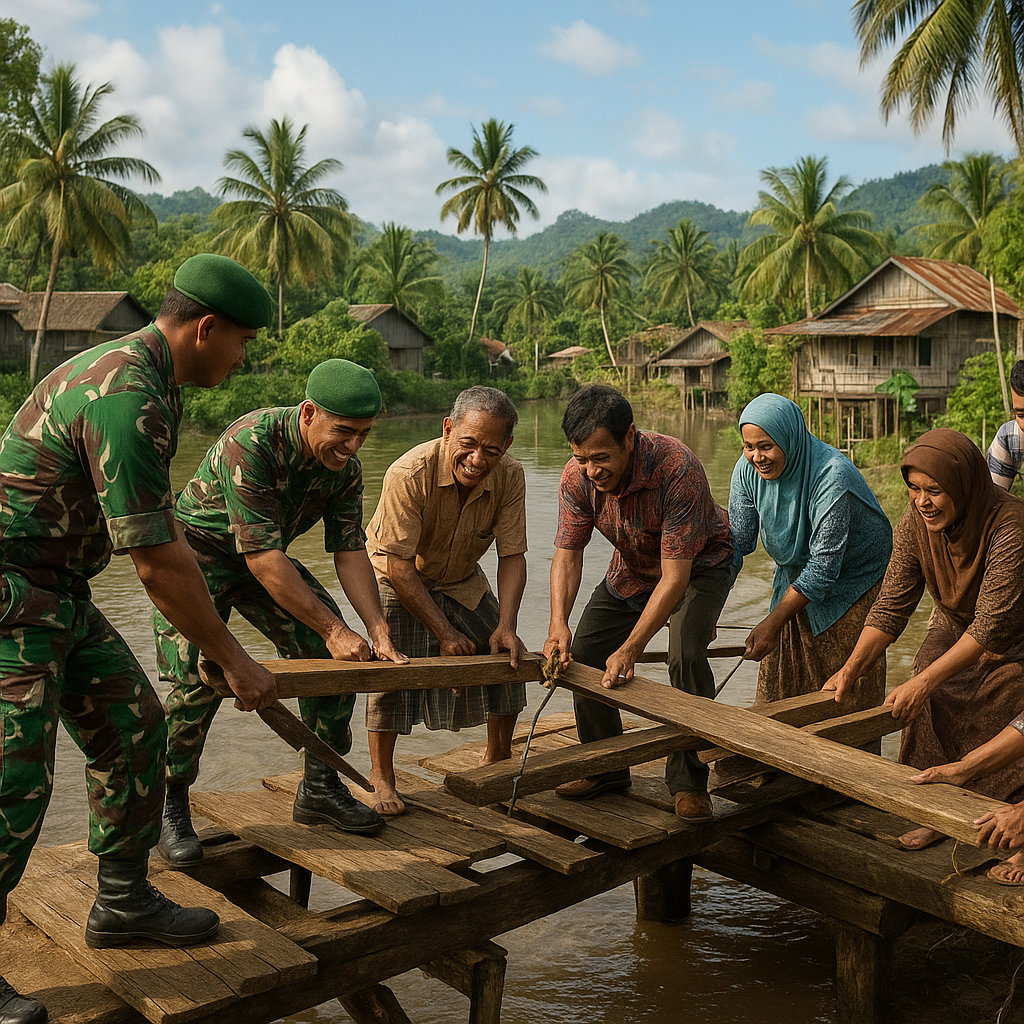 Prajurit TNI di Pelosok Maluku Bantu Perbaiki Jembatan Rusak Penghubung Desa