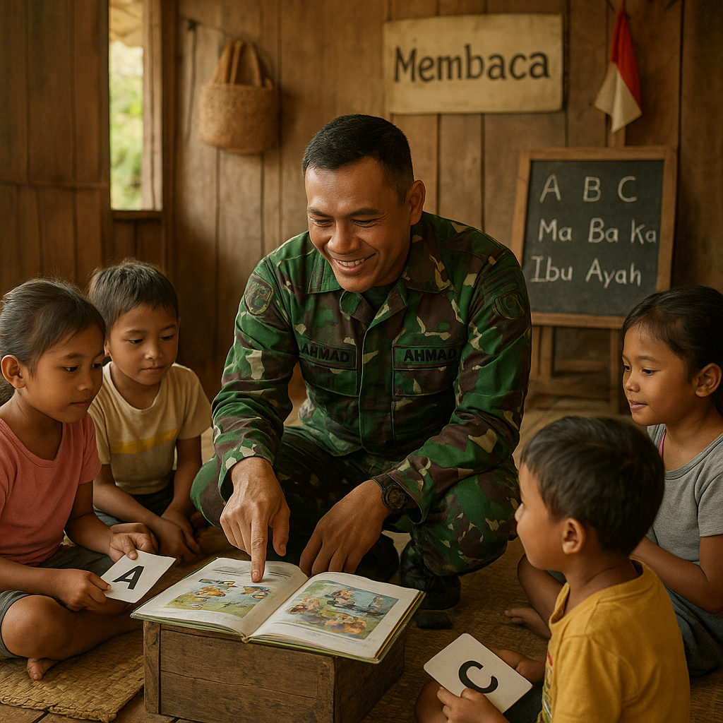 Danramil di Desa Terpencil Sulawesi Jadi Guru Dadakan, Ajar Anak-Anak Membaca
