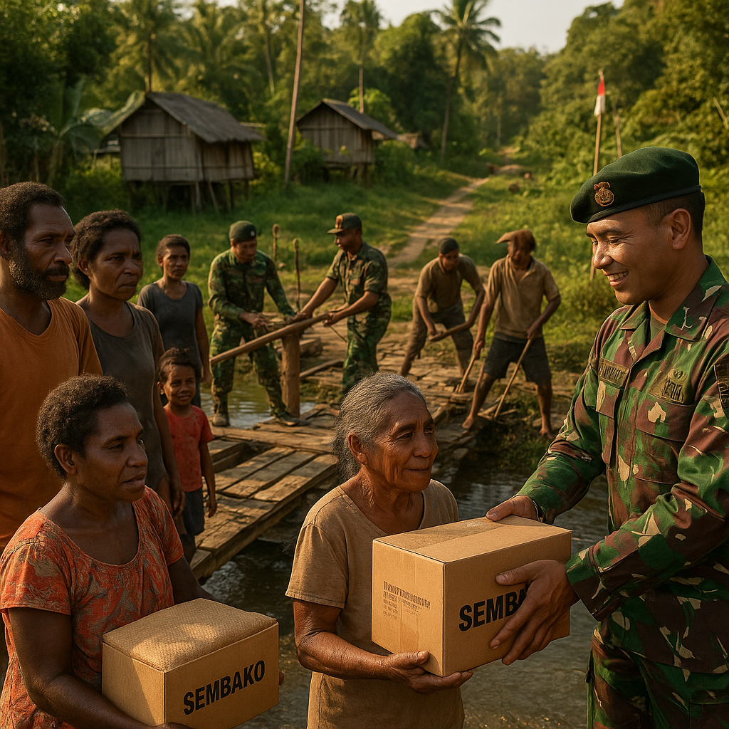 Bantuan Sembako dan Perbaikan Jembatan Timbang dari TNI untuk Warga Pelosok Papua