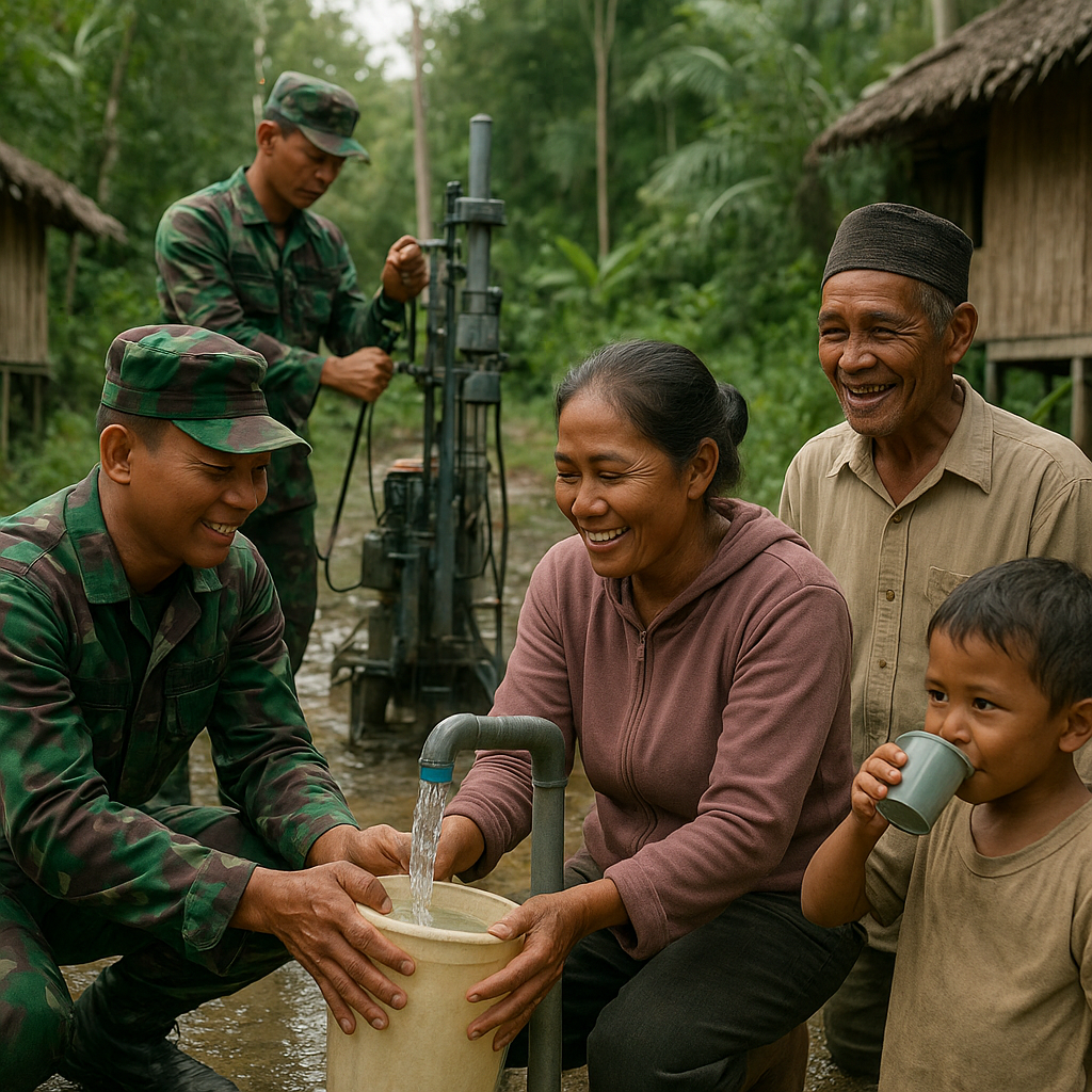 Air Bersih Mengalir ke Dusun Terisolir di Kalimantan Barat Berkat Bor TNI AD