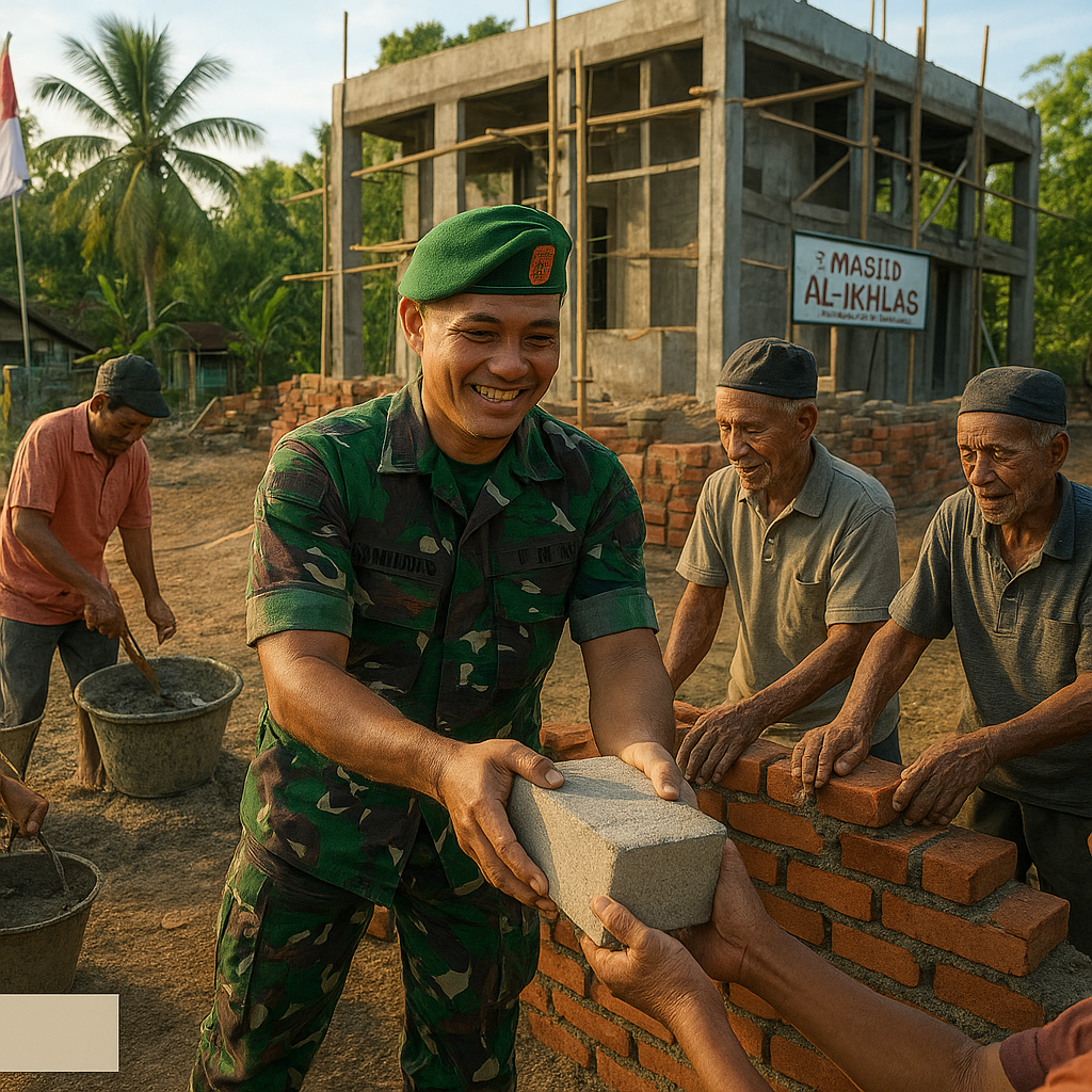 Wujud Kebersamaan, Babinsa dan Warga Karang Punik Bangun Masjid