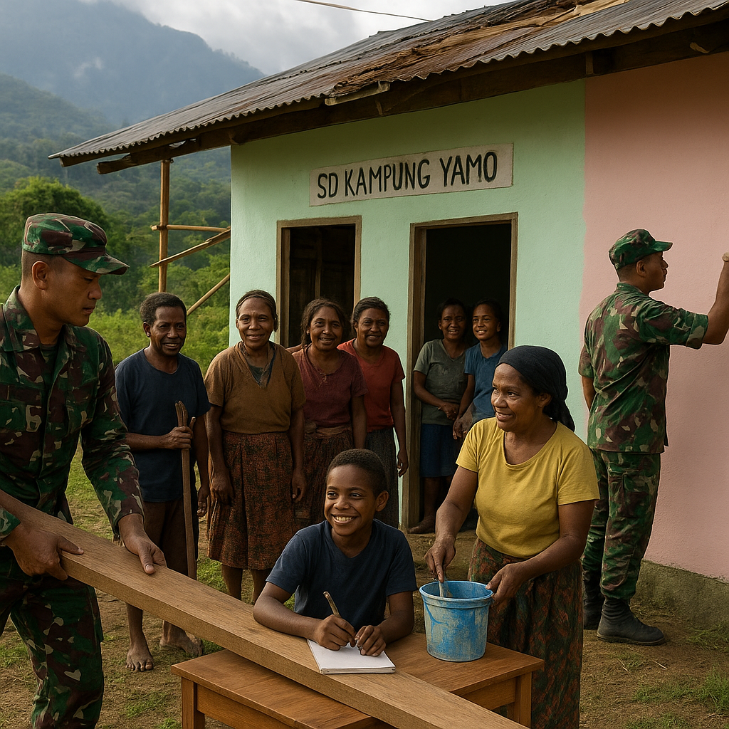 Sekolah Rusak di Pedalaman Puncak Jaya Disulap TNI Jadi Tempat Belajar Nyaman