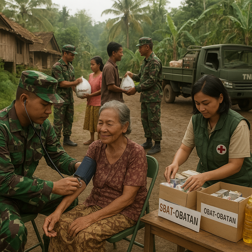 Satgas TNI Bagikan Sembako dan Obat-obatan di Desa Terisolasi
