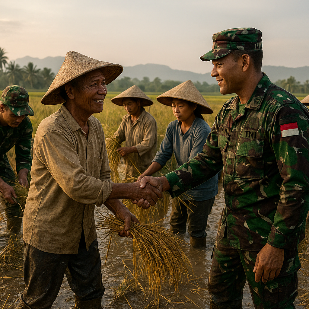 Satgas TNI Bantu Panen Padi di Lahan Warga Perbatasan, Perkuat Ketahanan Pangan