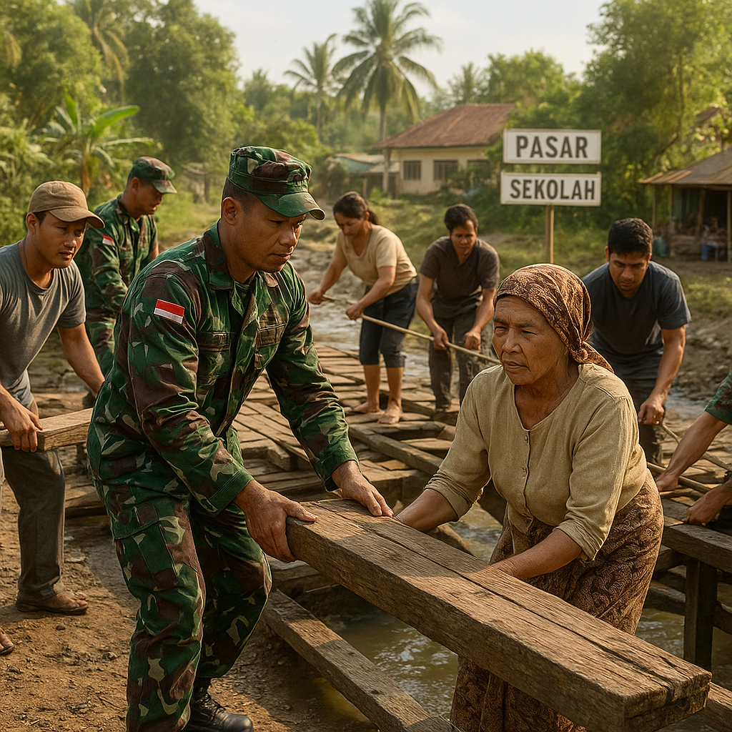 Satgas TNI Perbaiki Jembatan Rusak, Pulihkan Akses Warga ke Pasar dan Sekolah