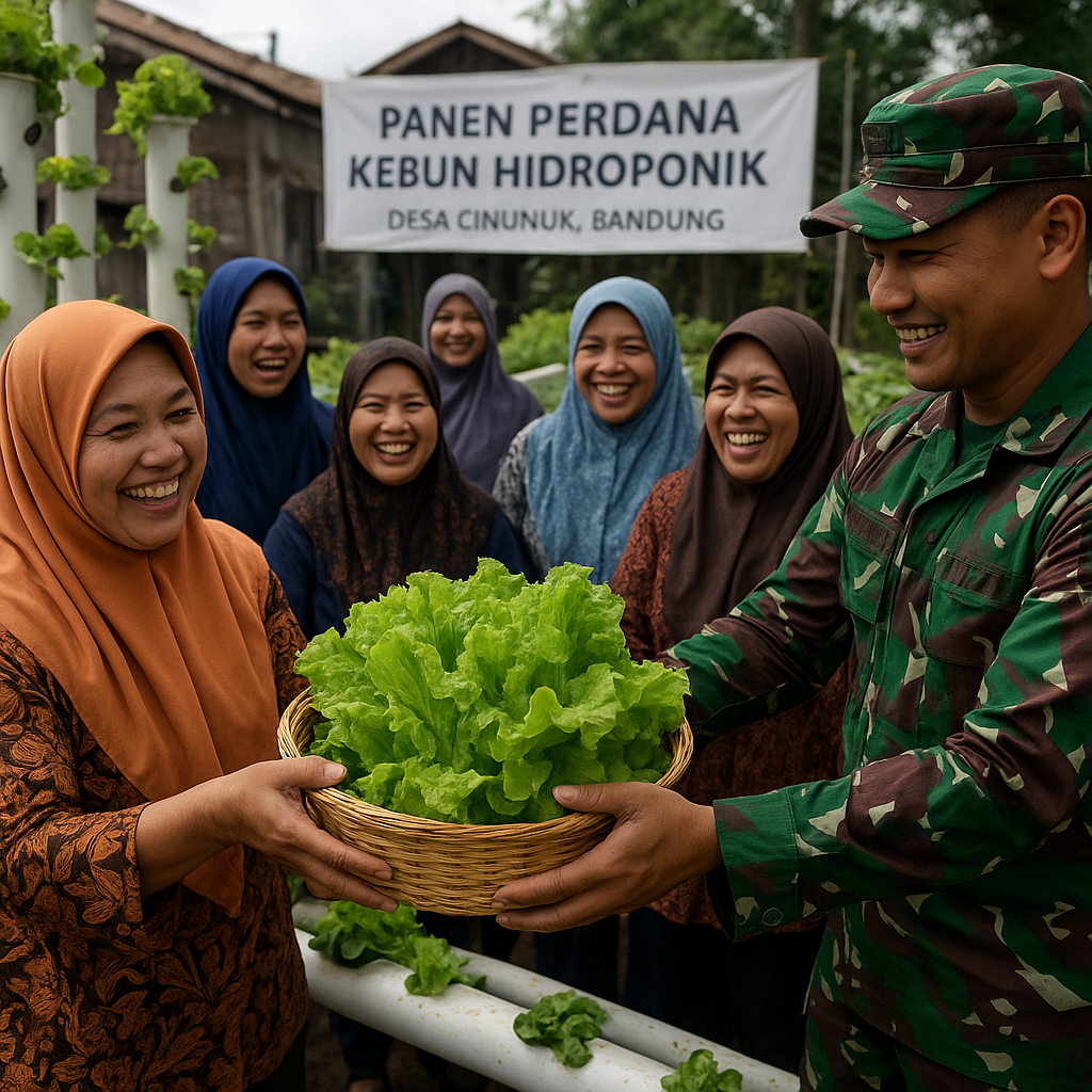 Panen Perdana Kebun Hidroponik Hasil Binaan TNI di Desa Urban