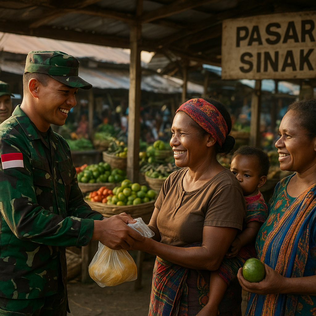 Dari Pasar Sinak, TNI Bagikan Senyum dan Makanan Bergizi untuk Mama-Mama Papua