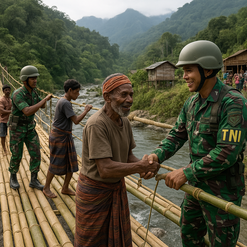 Jembatan Gantung Dibangun TNI Satgas Pamtas, Hubungkan Dua Dusun di Pegunungan Papua