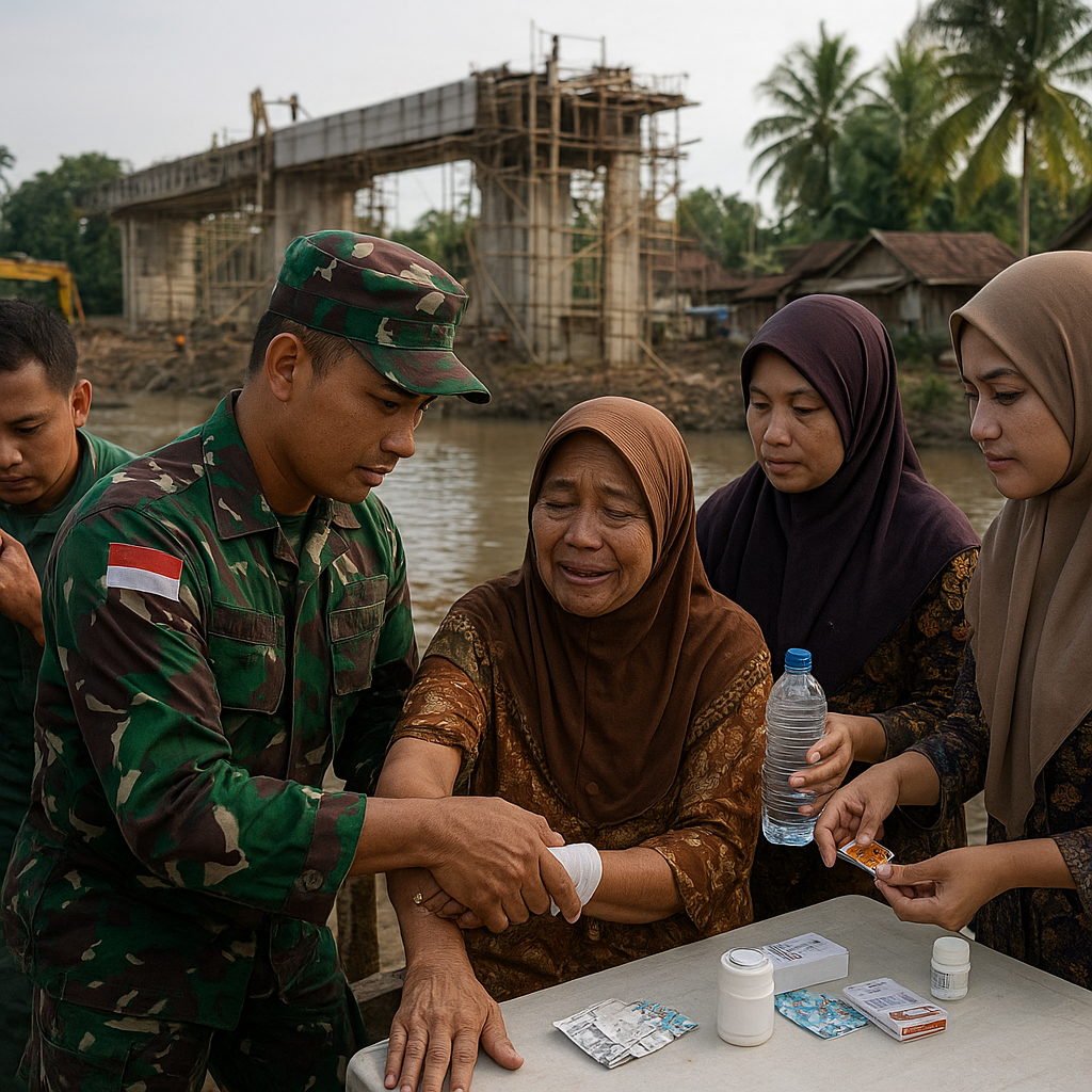 Jembatan Dikebut, Warga Diobati Gratis, Aksi Nyata Kodim 0416/Bute di Rantau Pandan Bikin Haru