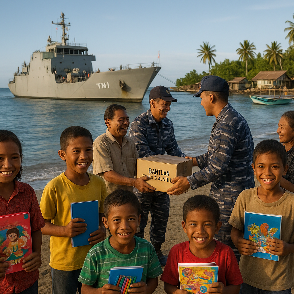 Warga Pulau Terpencil di Maluku Utara Sambut Gembira Kedatangan Kapal TNI Bawa Bantuan Buku dan Alat Tulis