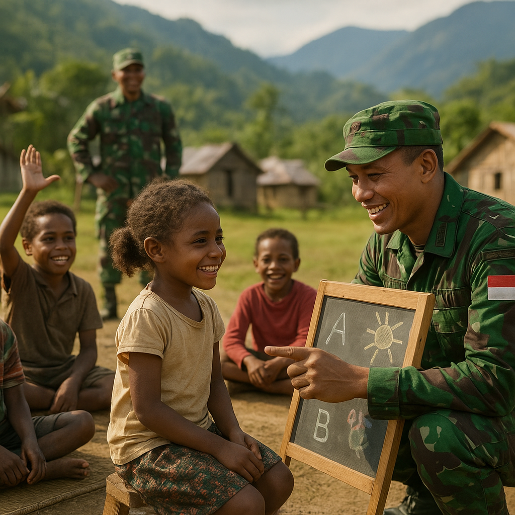 Kelas Lapangan Ceria di Perbatasan Papua, TNI Tanamkan Semangat Belajar di Tengah Keterbatasan