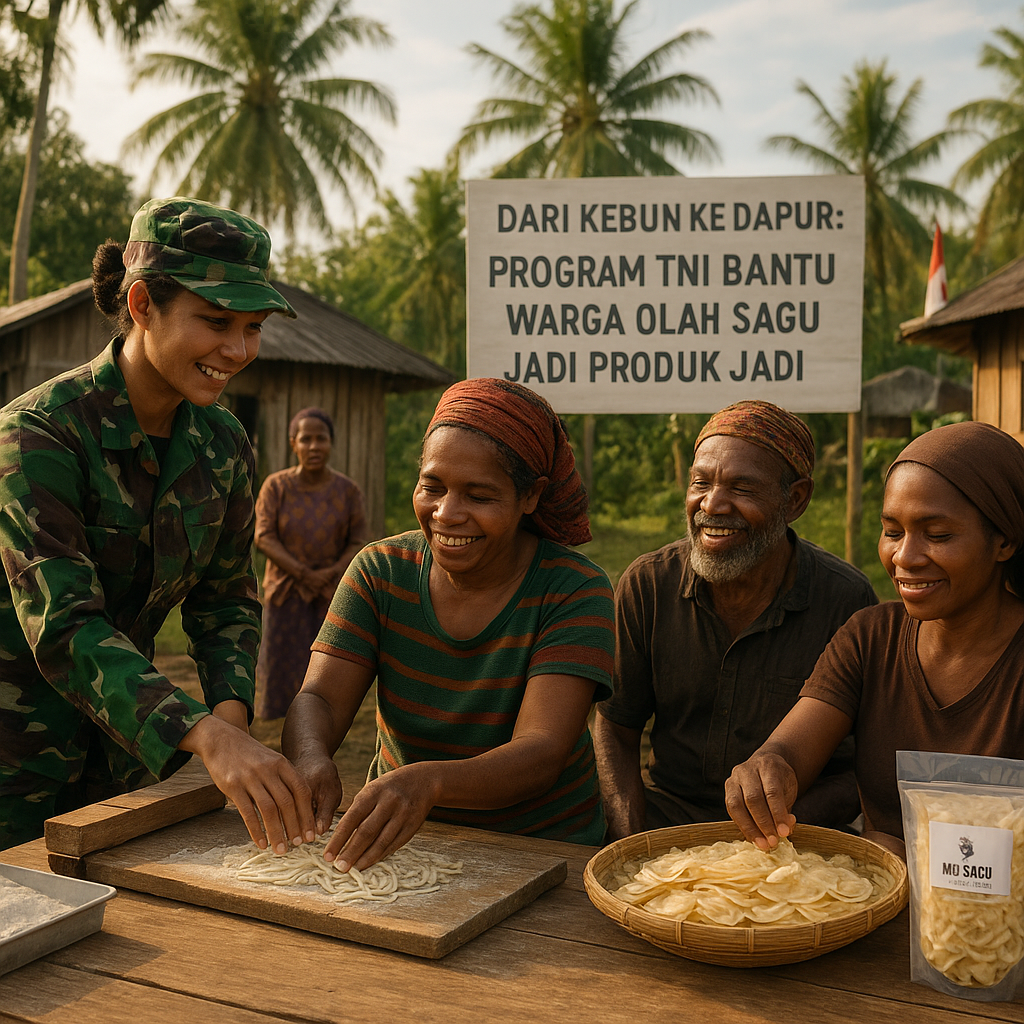 Dari Kebun ke Dapur: Program TNI Bantu Warga Papua Nugini Olah Sagu Jadi Produk Jadi