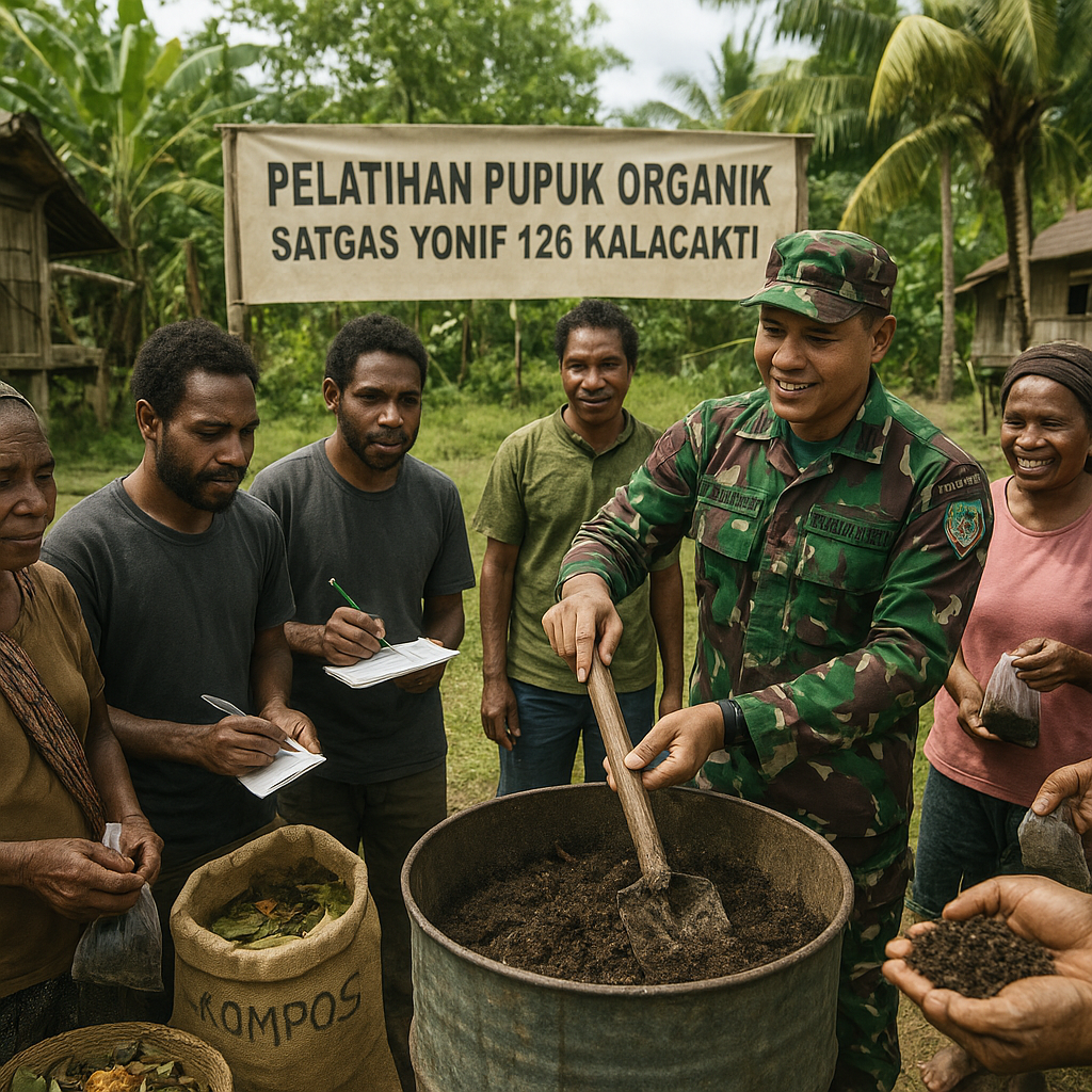 Bangun Kemandirian dari Kampung: Satgas Yonif 126 Kalacakti Latih Petani Wametkapa Olah Pupuk Organik