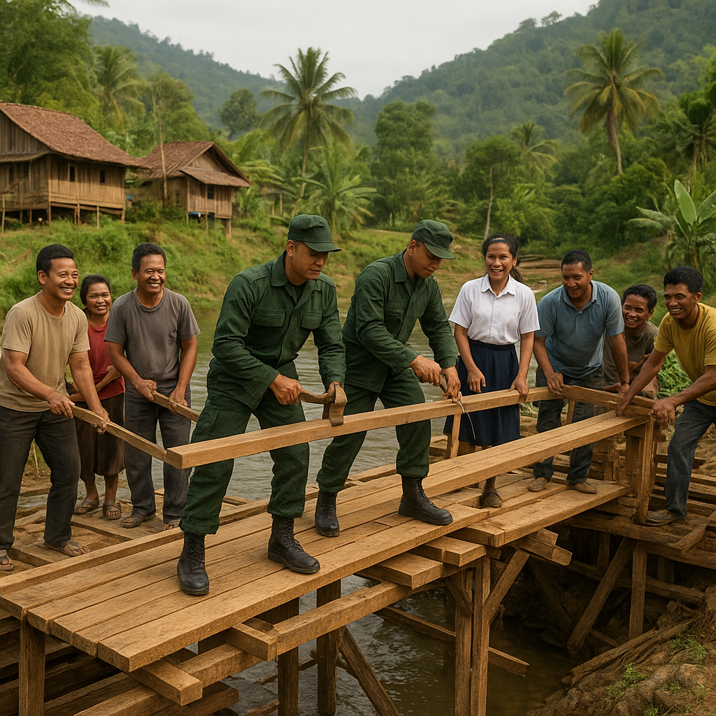 Demi Akses Warga dan Pelajar, TNI Bangun Jembatan Baru di Desa Sihare’o III Hilibadalu