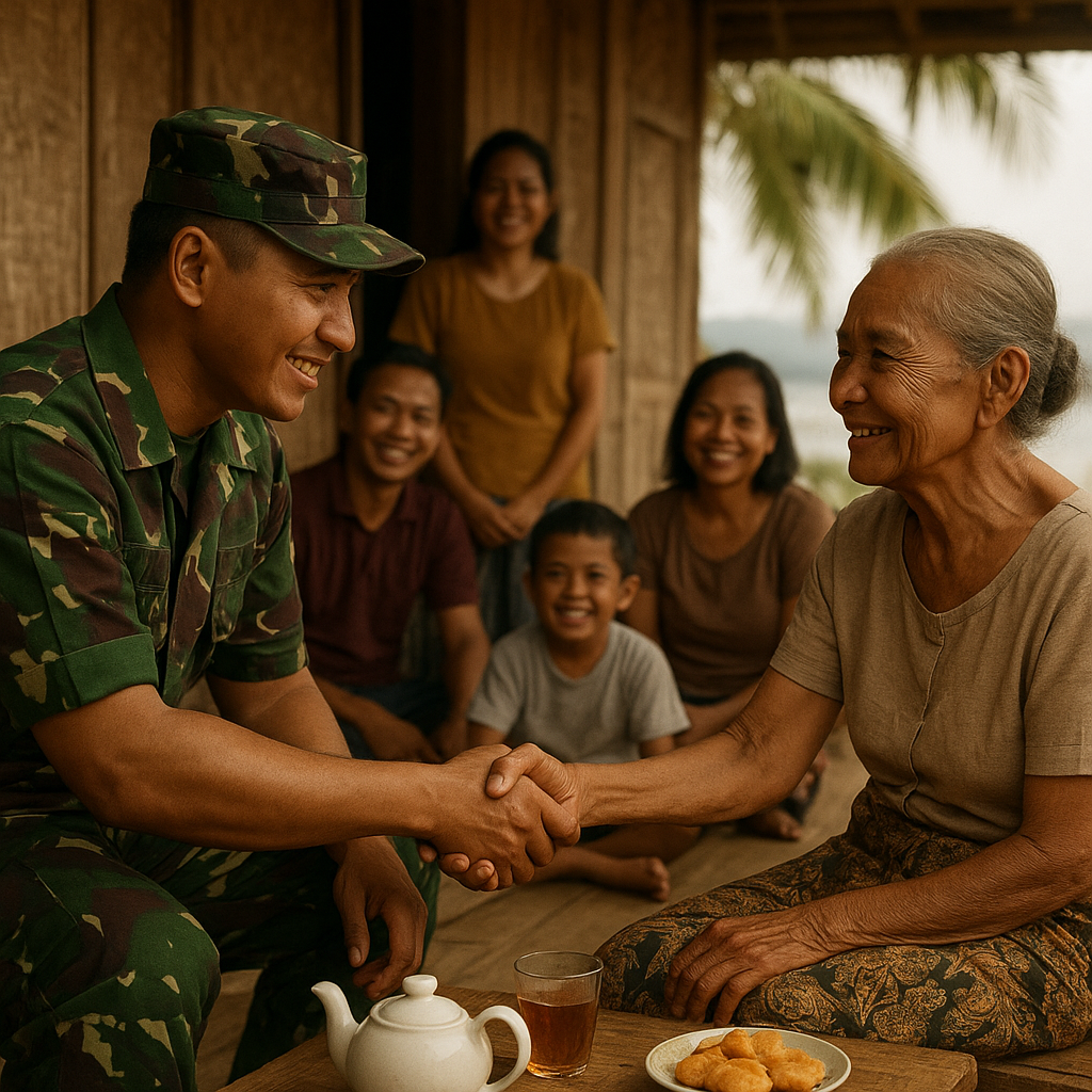 Prajurit TNI Sapa Warga Desa di Kampung Netapeli, Baubau