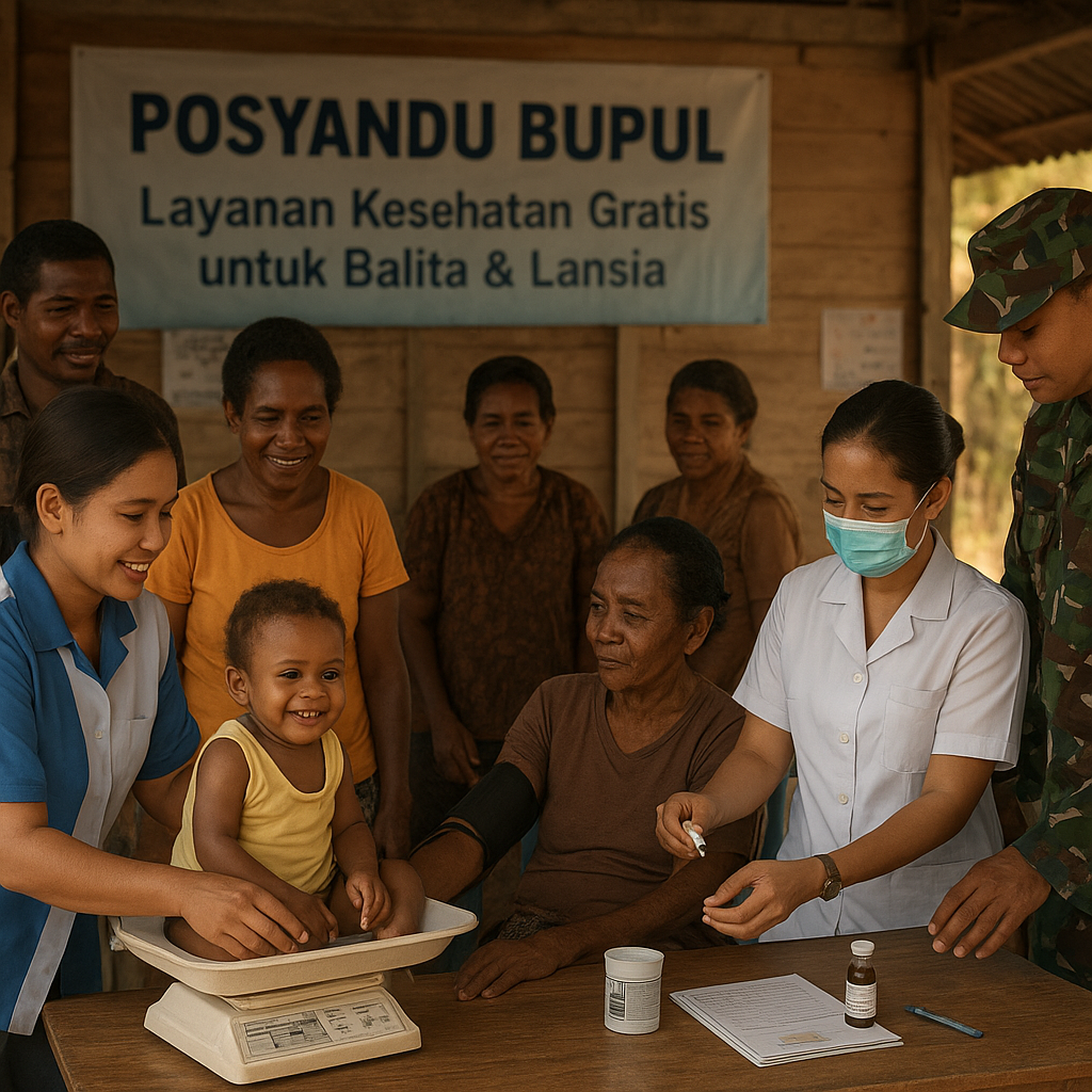 Satgas Yonif 143/TWEJ Kawal Posyandu di Perbatasan Merauke, Balita dan Lansia Dapat Layanan Kesehatan Gratis