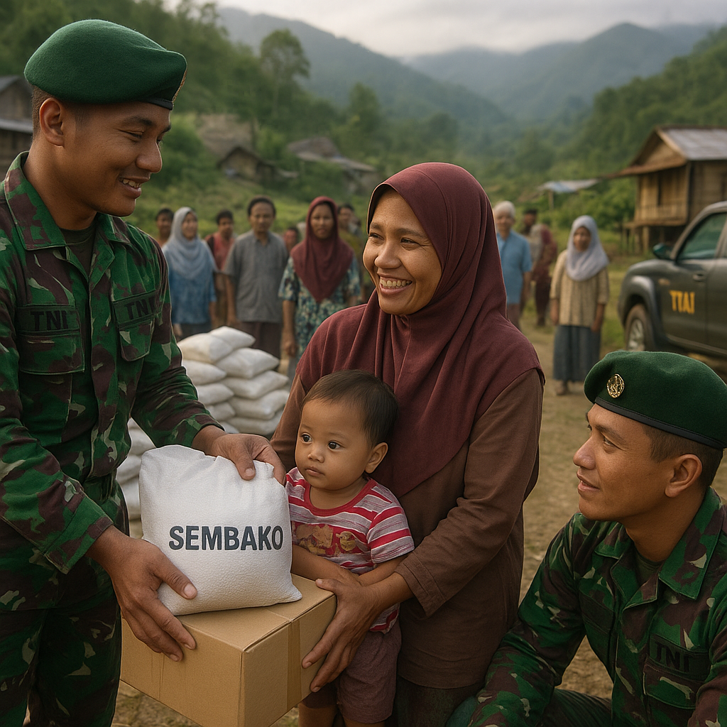 Satgas TNI Bagikan Ribuan Paket Sembako ke Keluarga Prasejahtera di Pedalaman Aceh