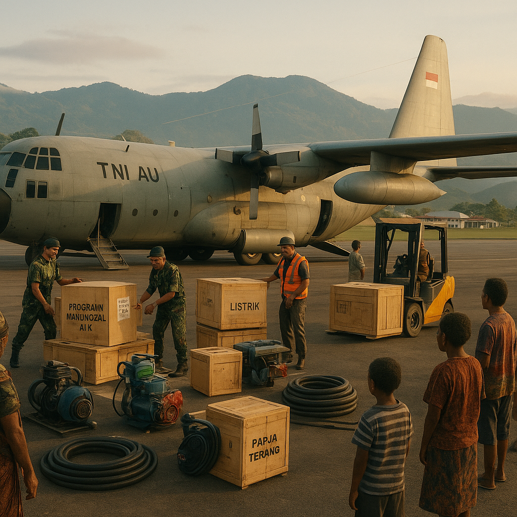 Hercules Angkut Perlengkapan Air Bersih dan Listrik untuk Papua