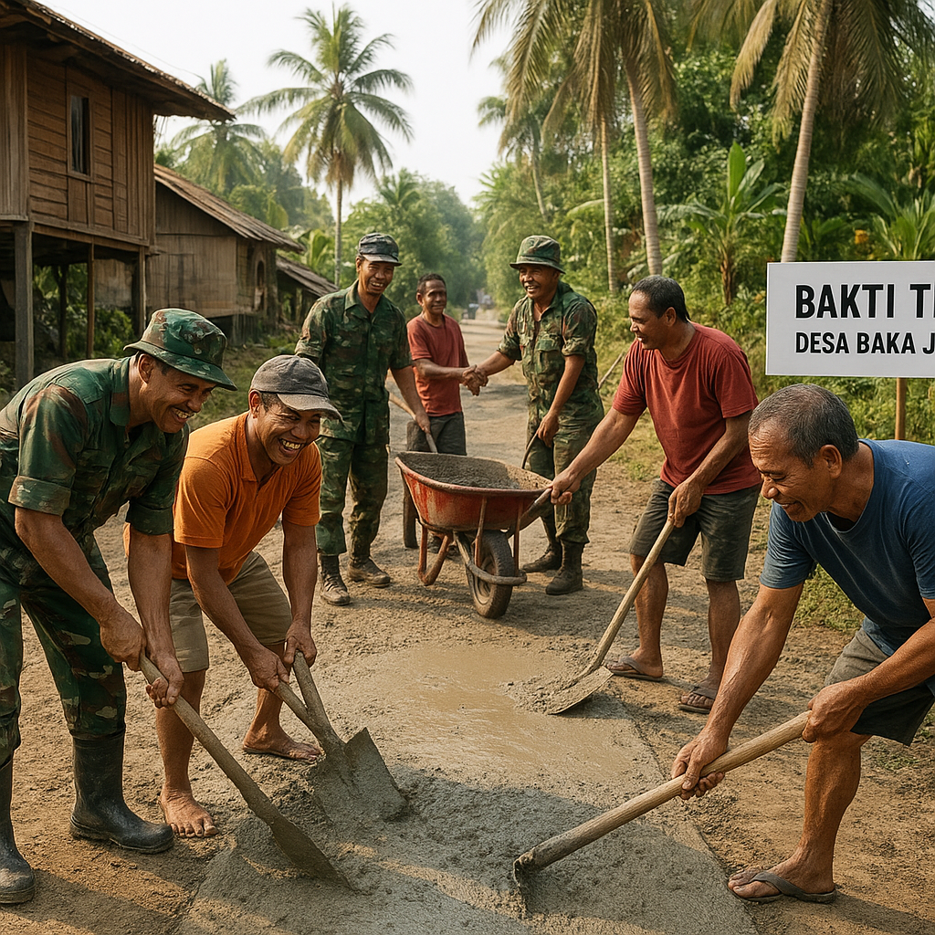 Semangat Bakti TNI di Halmahera Tengah, Rabat Jalan di Desa Baka Jaya Mulai Dicor