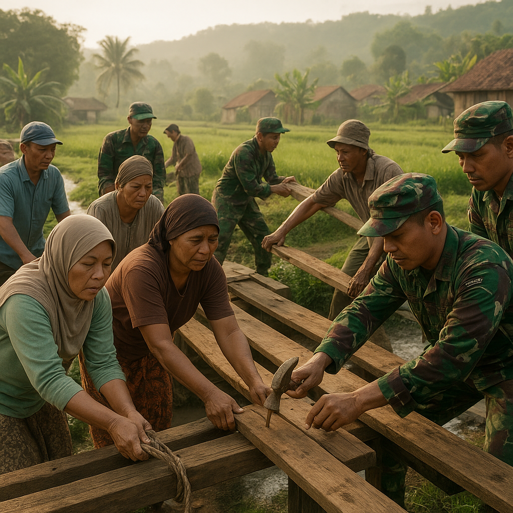 Kodim Bojonegoro Bantu Warga Perbaiki Jembatan Rusak, Akses Desa Kembali Lancar