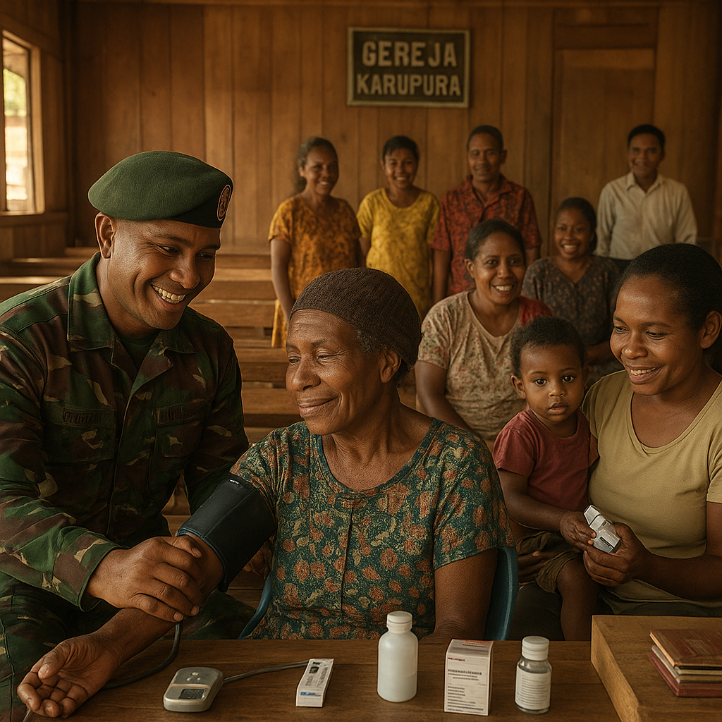 Patroli Penuh Senyum di Lanny Jaya: TNI Jaga Keamanan Sambil Sembuhkan Warga Gereja Karupura