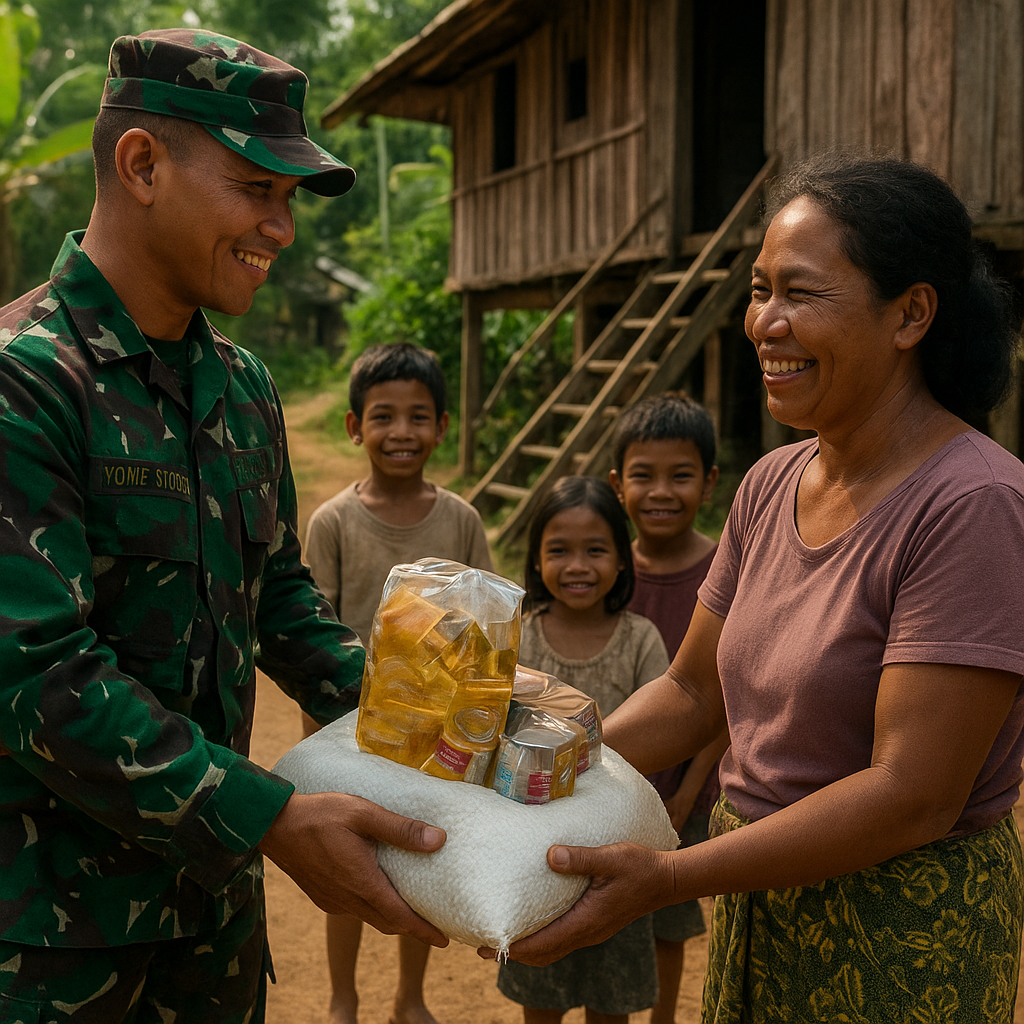 Gelar 'TNI Berbagi Berkat' Door to Door di Malagai, Satgas Salurkan Sembako