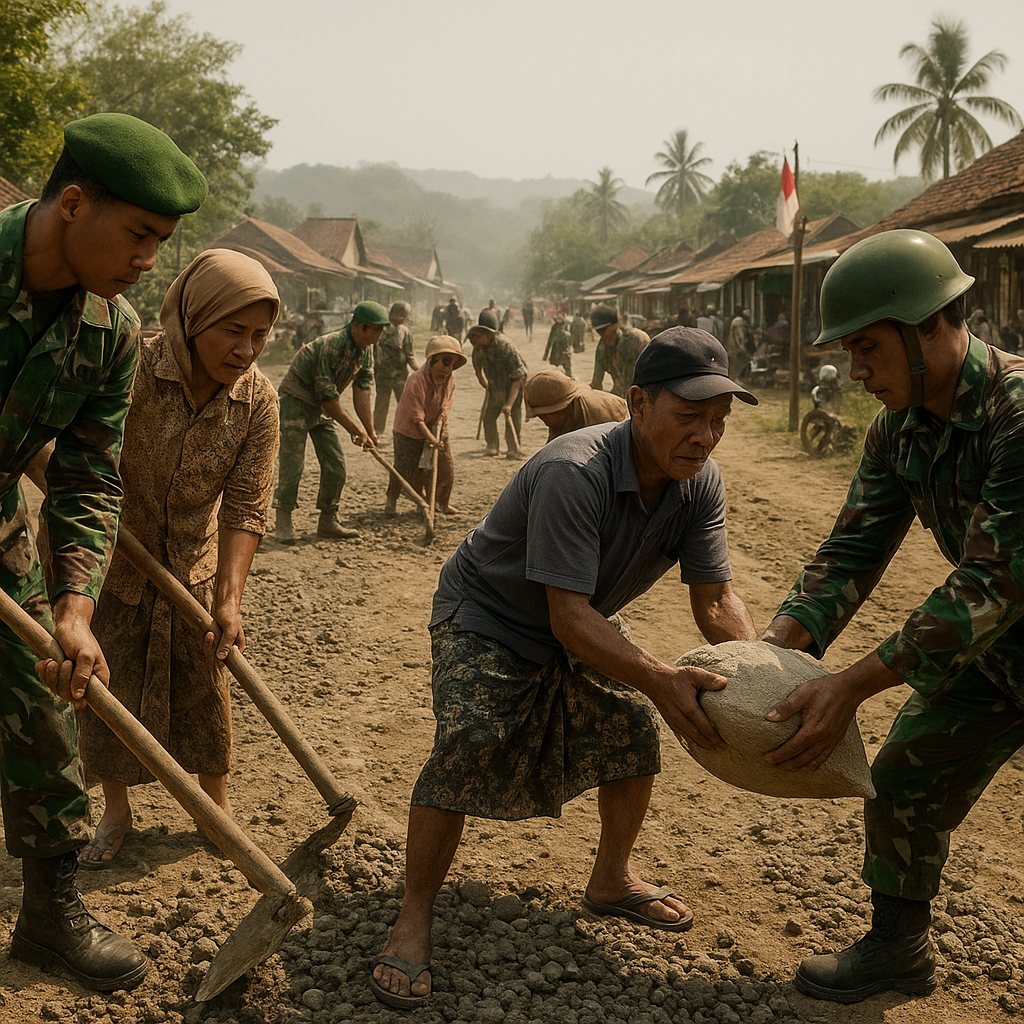 Gotong Royong TNI dan Warga Perbaiki Jalan Rusak Menuju Pasar Desa