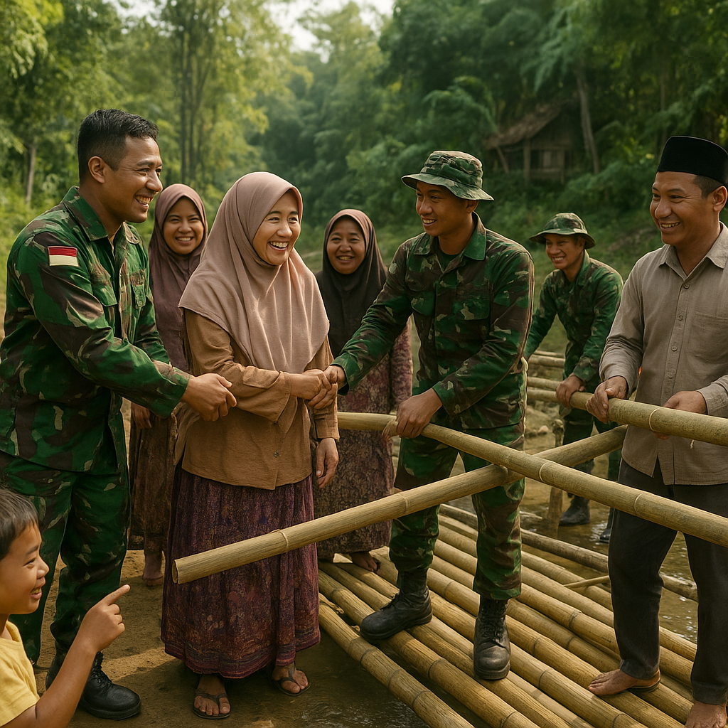 TNI Bantu Bangun Jembatan Bambu di Dusun Terpencil Aceh Barat
