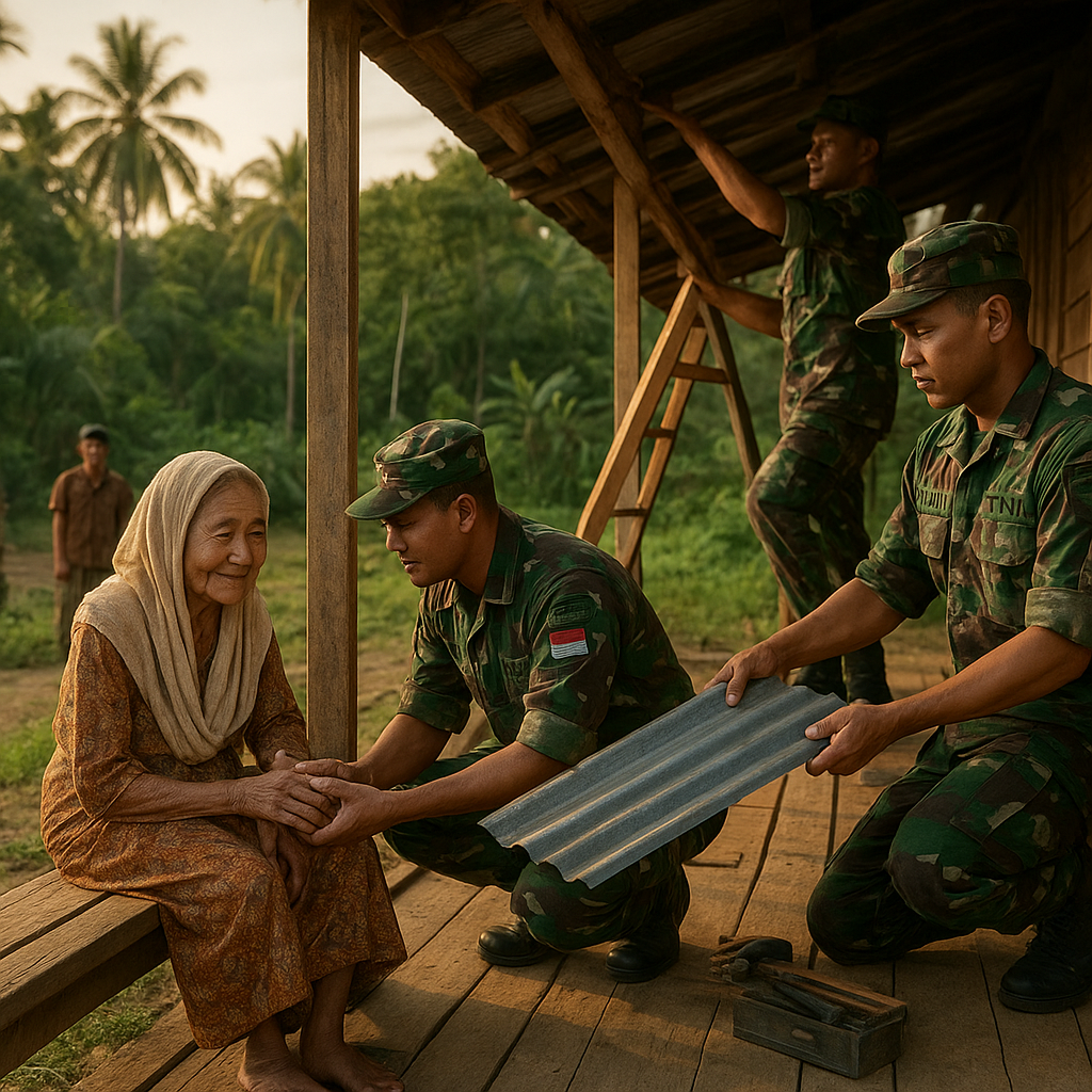 Kisah Hangat TNI Bantu Perbaiki Rumah Nenek Tua di Pedalaman Kalimantan