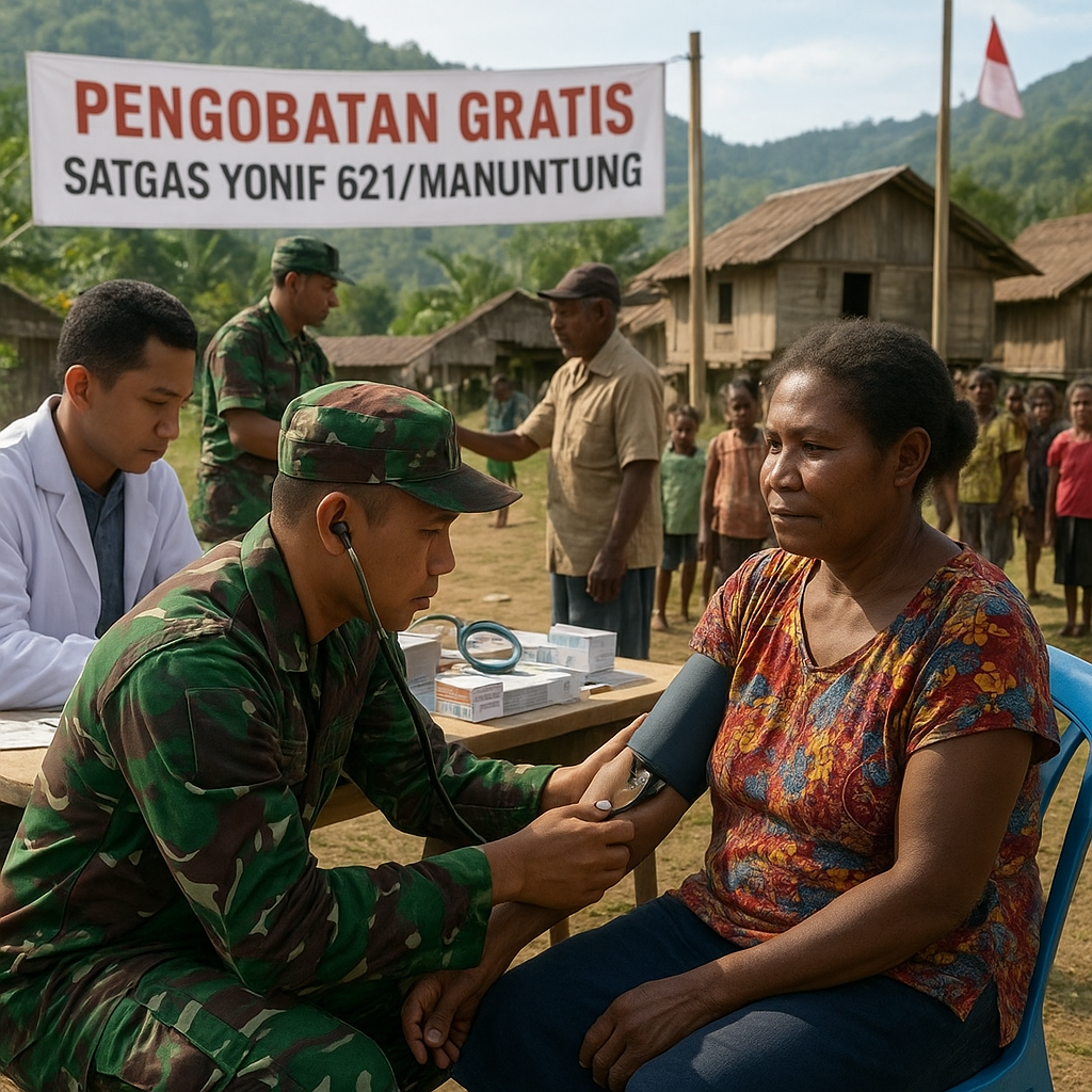 Satgas Yonif 621/Manuntung Gelar Pengobatan Gratis untuk Warga Desa Agen-gen di Papua Tengah