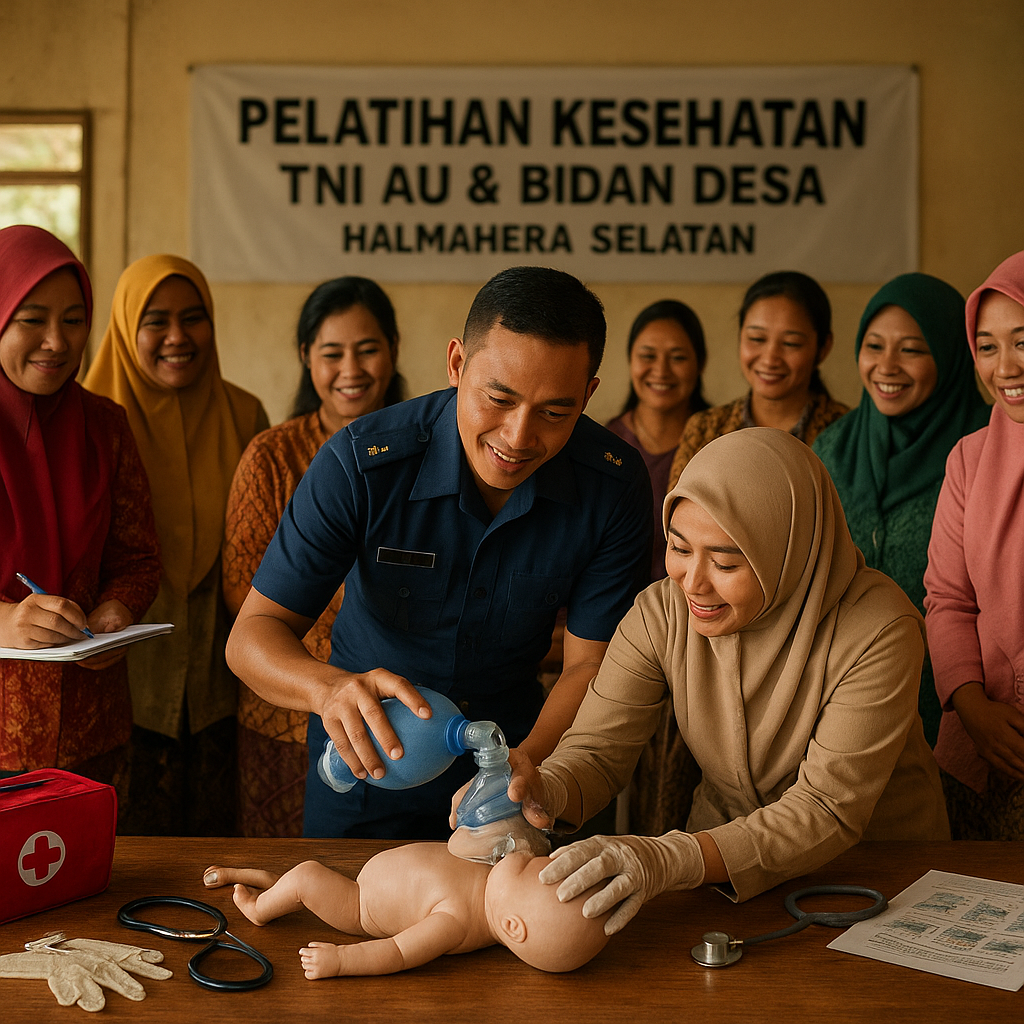Dokter Militer TNI AU Berbagi Ilmu dengan Bidan Desa di Halmahera