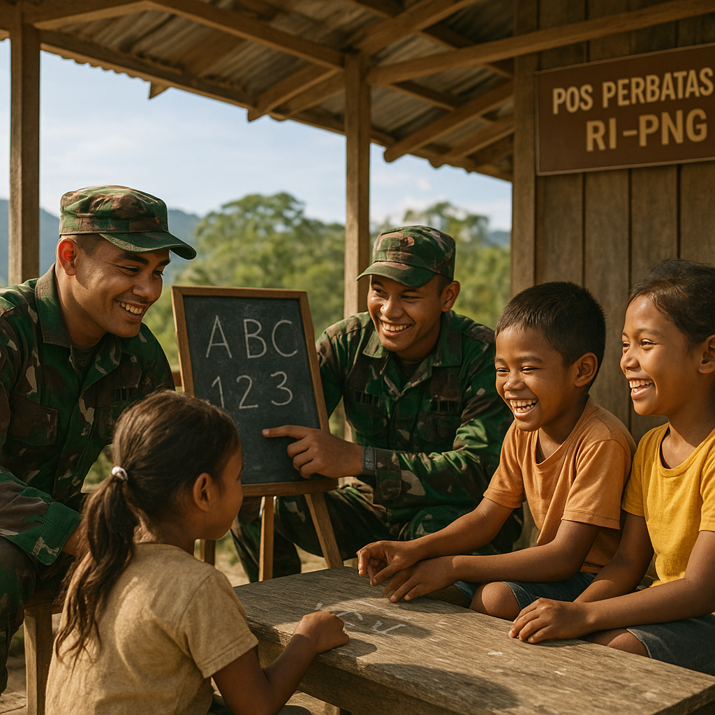 Anak-anak Perbatasan RI-PNG Belajar Bersama Prajurit TNI di Pos Terdepan