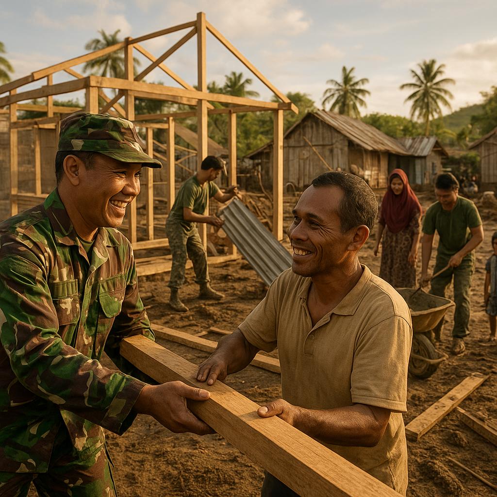 TNI Bantu Warga Bangun Rumah Layak Huni Pasca-Banjir Bandang di NTT