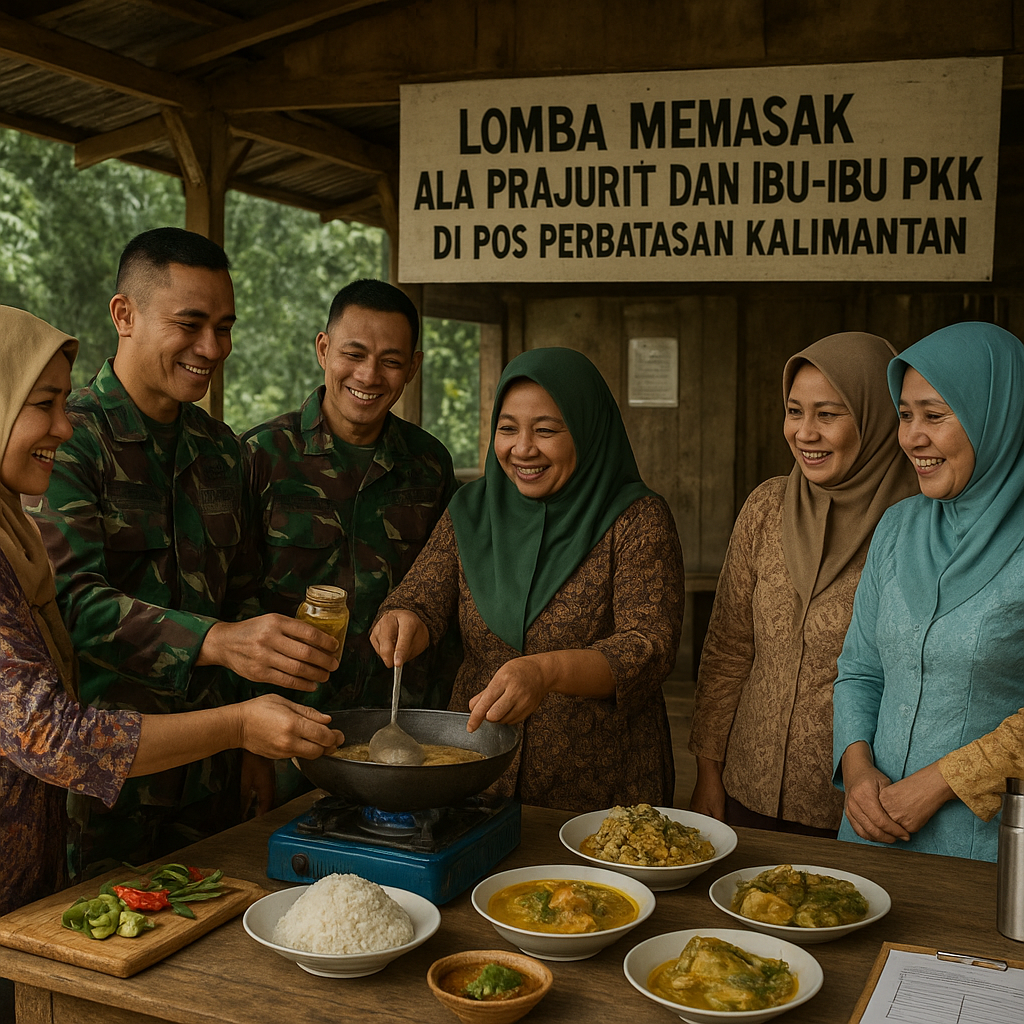 Lomba Memasak ala Prajurit dan Ibu-ibu PKK di Pos Perbatasan Kalimantan