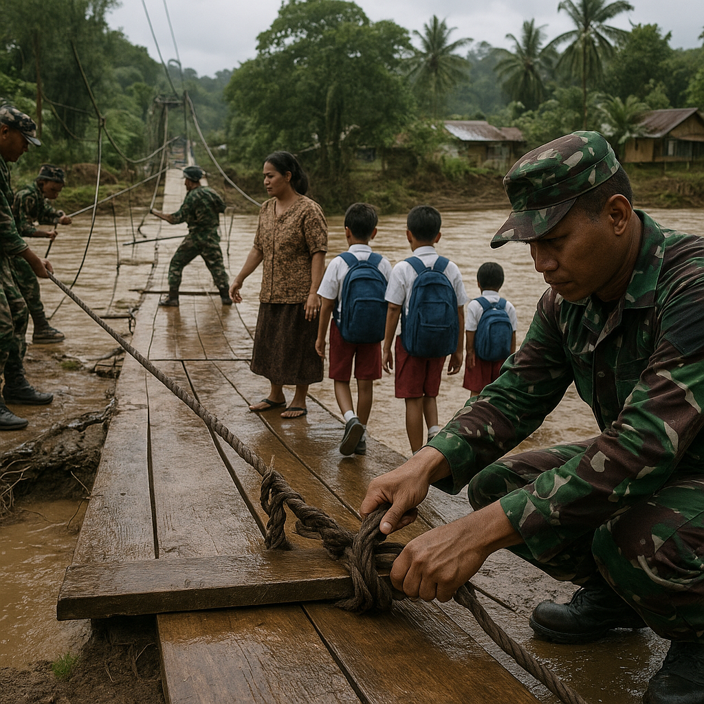 Jembatan Gantung Darurat TNI Selamatkan Akses Siswa di Pedalaman Maluku