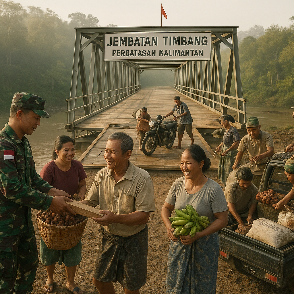 TNI Bangun Jembatan Timbang di Perbatasan Kalimantan, Warga: Akhirnya Mudah Bawa Hasil Bumi