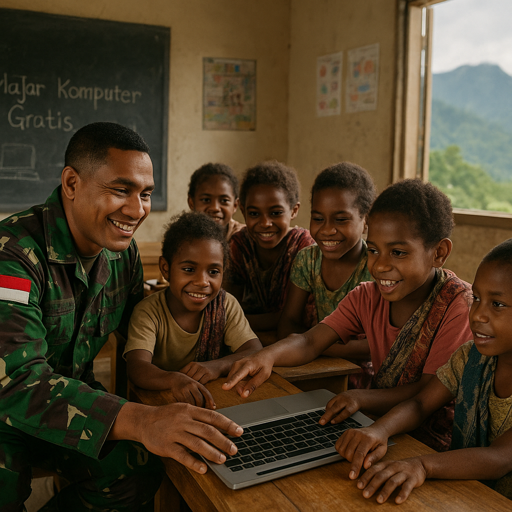 Anak-anak Papua Pegunungan Belajar Komputer Gratis dari Prajurit TNI