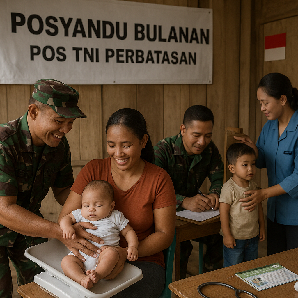 Pos TNI di Perbatasan Juga Jadi Tempat Posyandu Bulanan, Ibu dan Baliknya Diperiksa Kesehatan