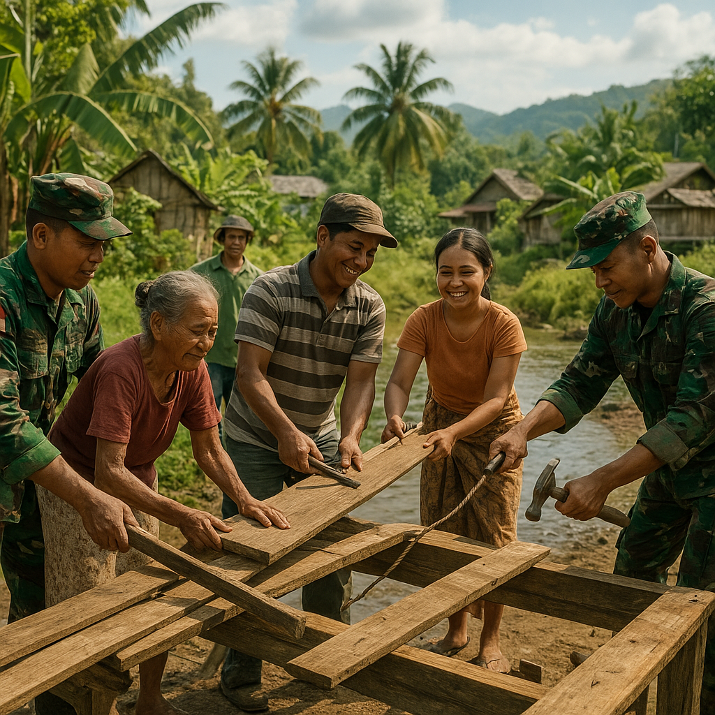 Bhakti Sosial TNI Perbaiki Jembatan Rusak di Pelosok Halmahera