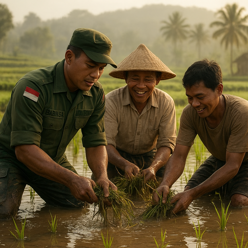 Babinsa Koramil 01/Rantau Pandan Bantu Cabut Rumput Liar di Sawah