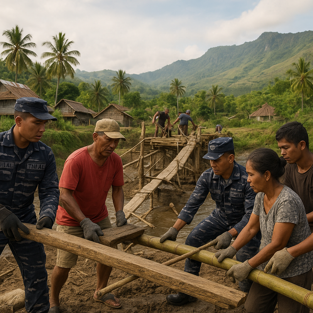 TNI AL Bantu Perbaiki Jembatan Putus Penghubung Dusun Terpencil di Flores