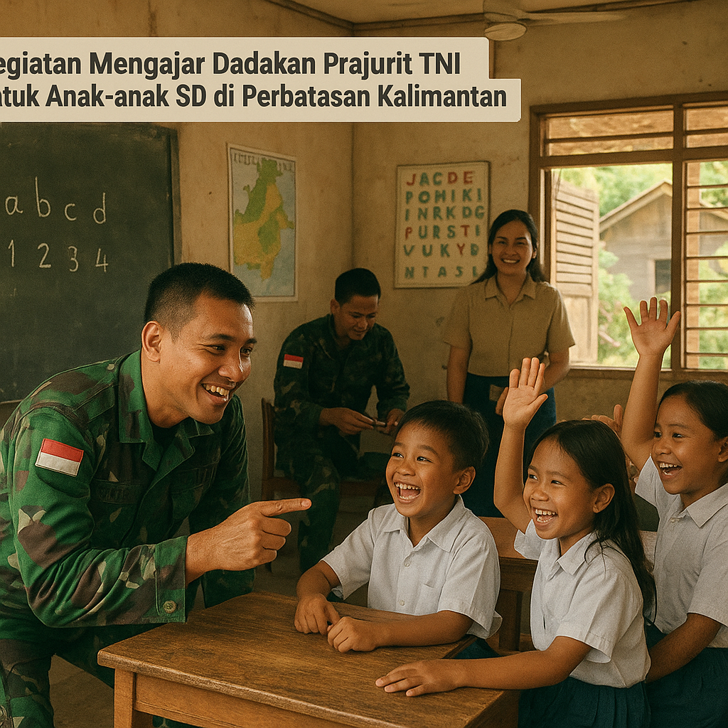 Kegiatan Mengajar Dadakan Prajurit TNI untuk Anak-anak SD di Perbatasan Kalimantan